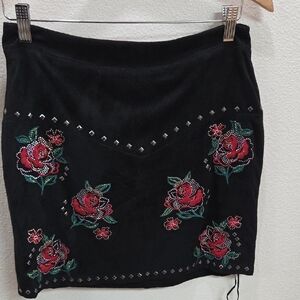 Black Skirt with Red Rose Embroidery